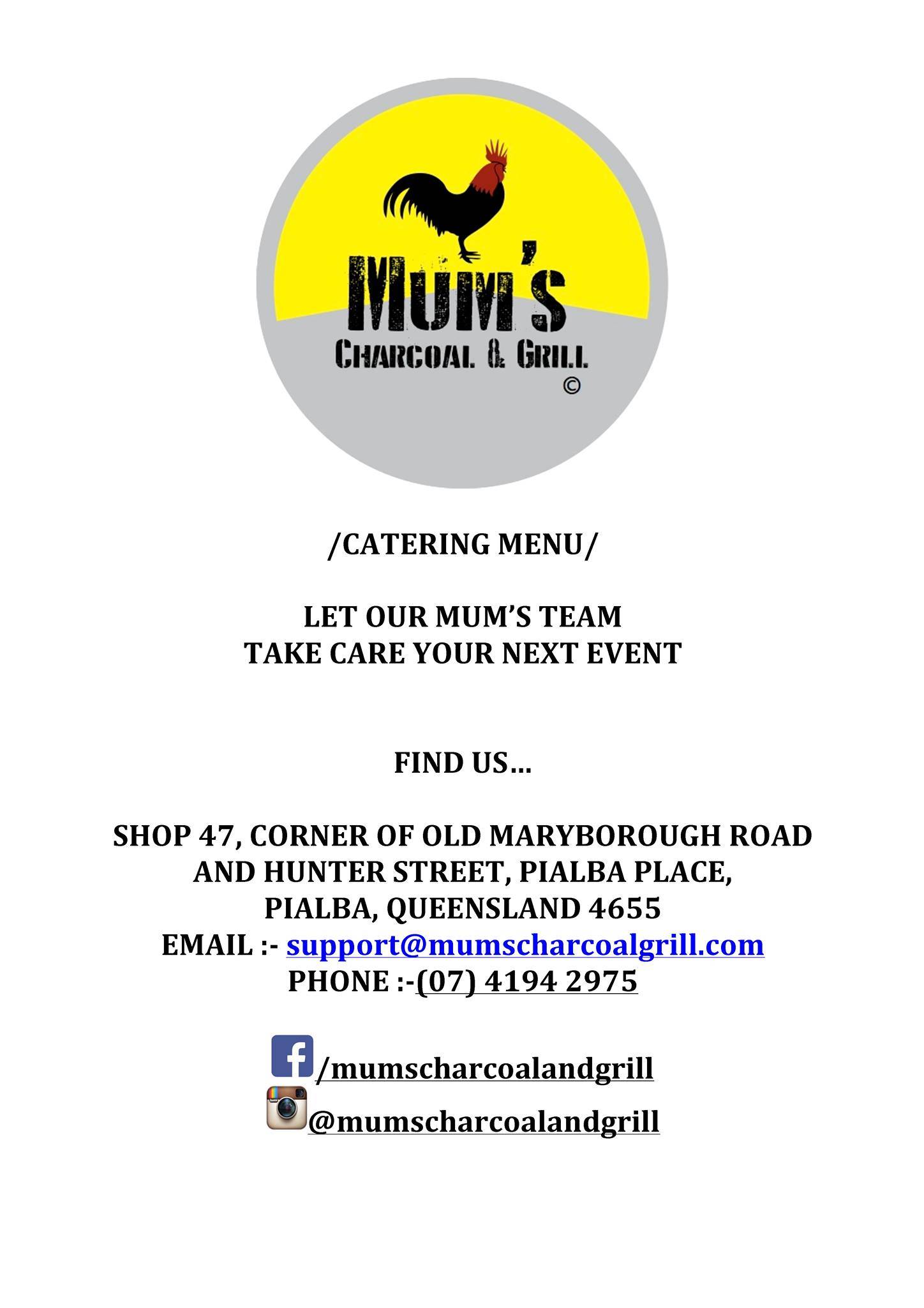 Menu at Mum's Charcoal & Grill restaurant, Pialba