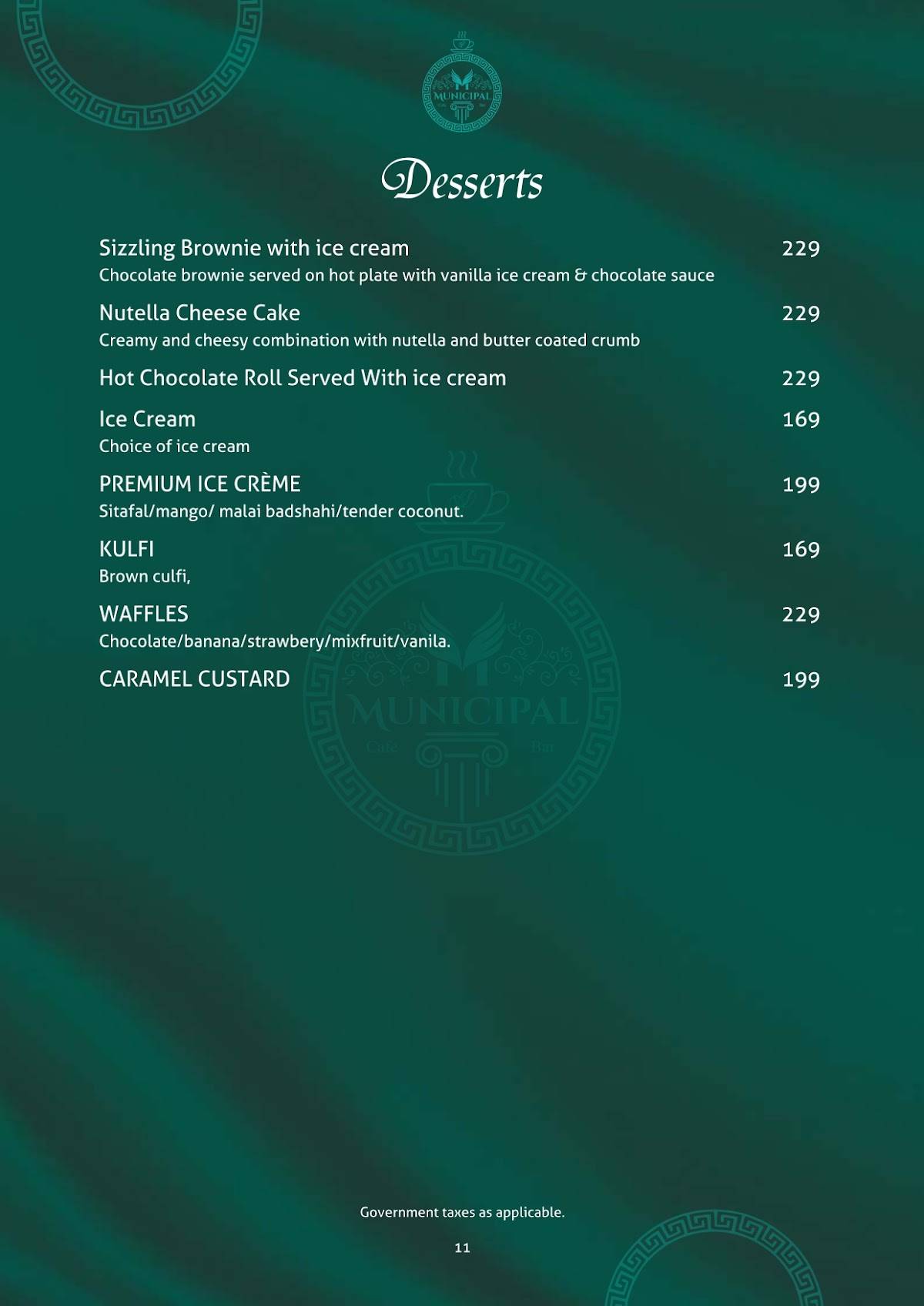 Municipal Cafe Bar menu