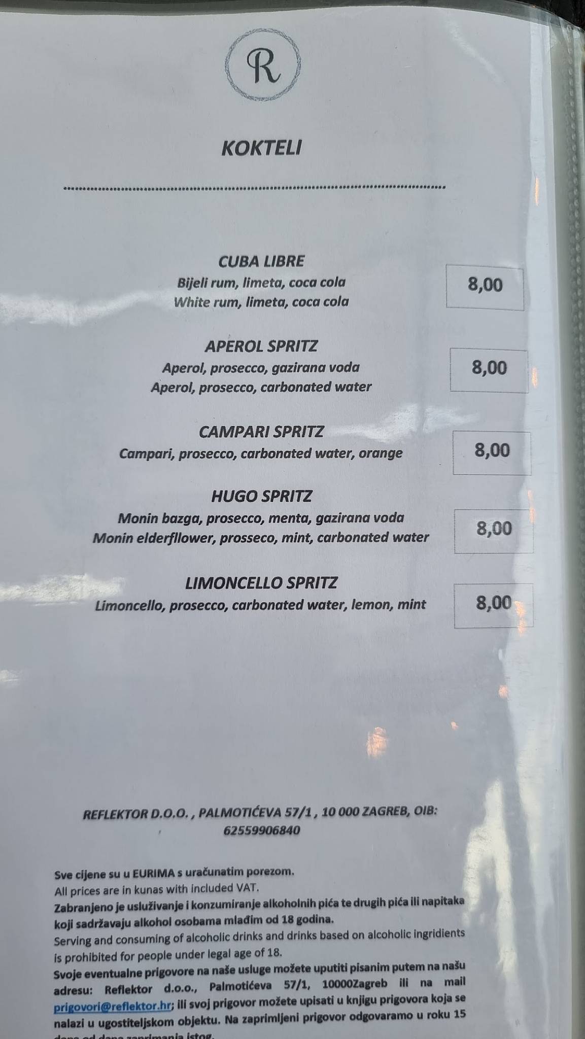 Menu di Reflektor - Murter 