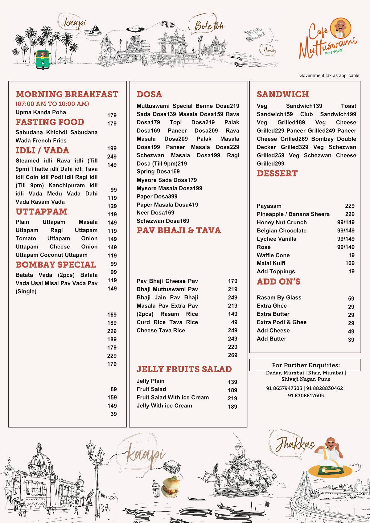 Mutuswami Cafe, Khar menu