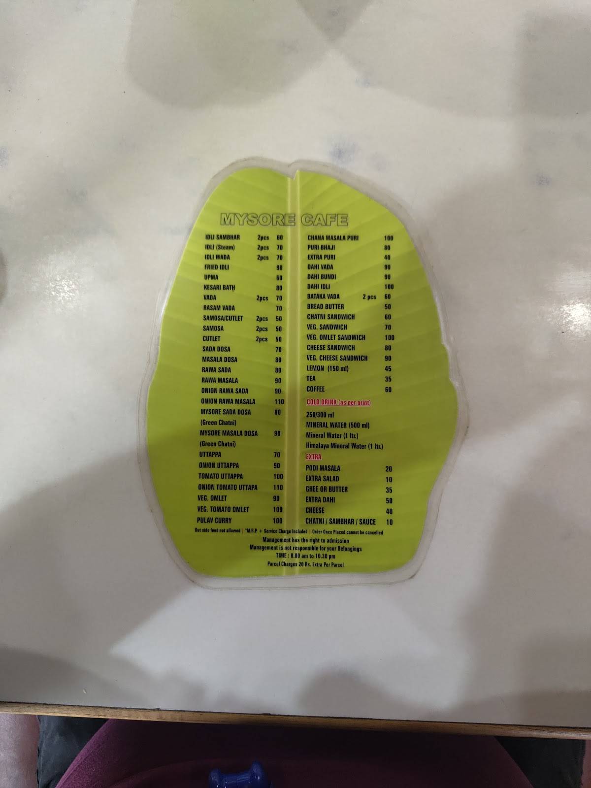 Mysore Cafe menu