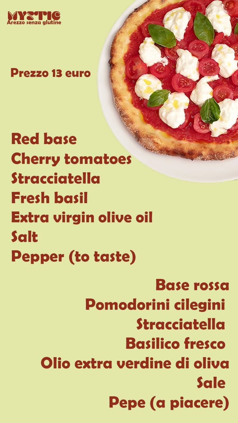 Menu di Mystic Arezzo senza glutine 