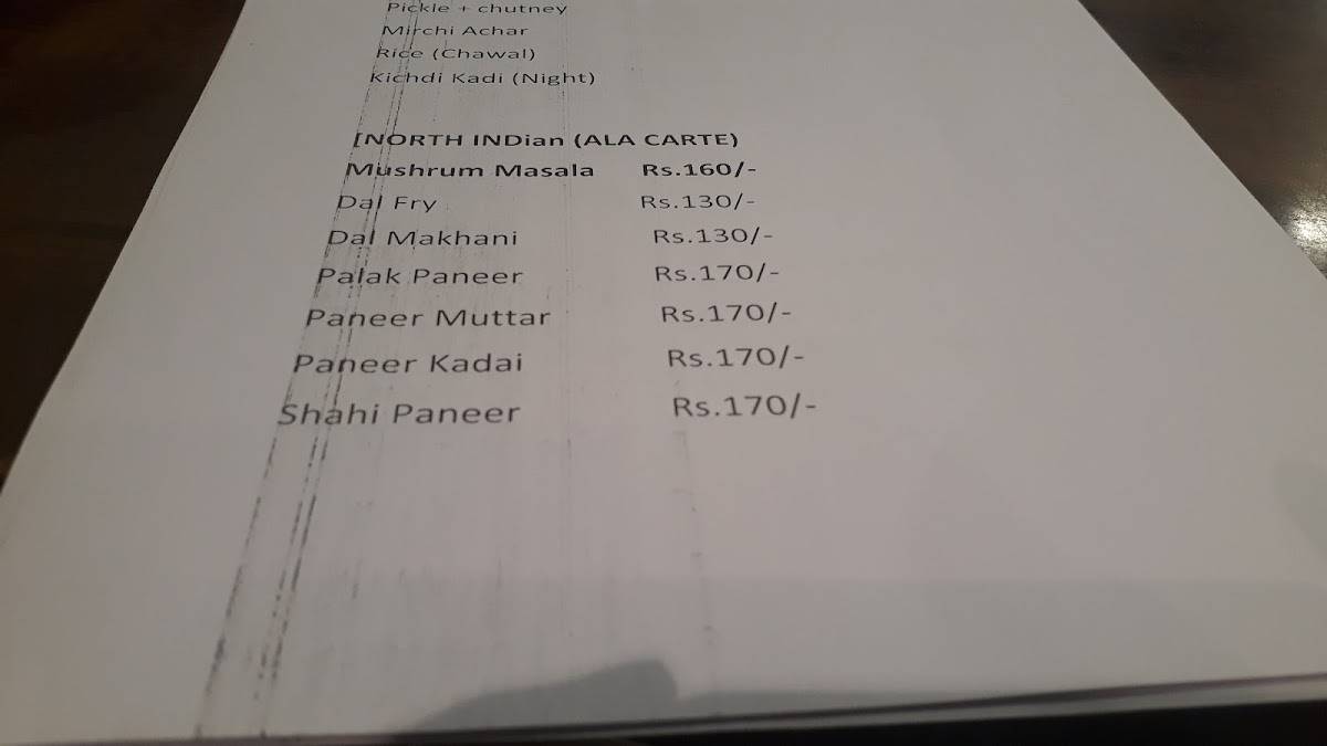 Purohit Restaurant and residency menu