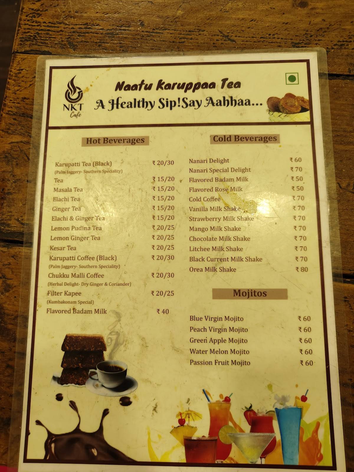 NKT Cafe menu