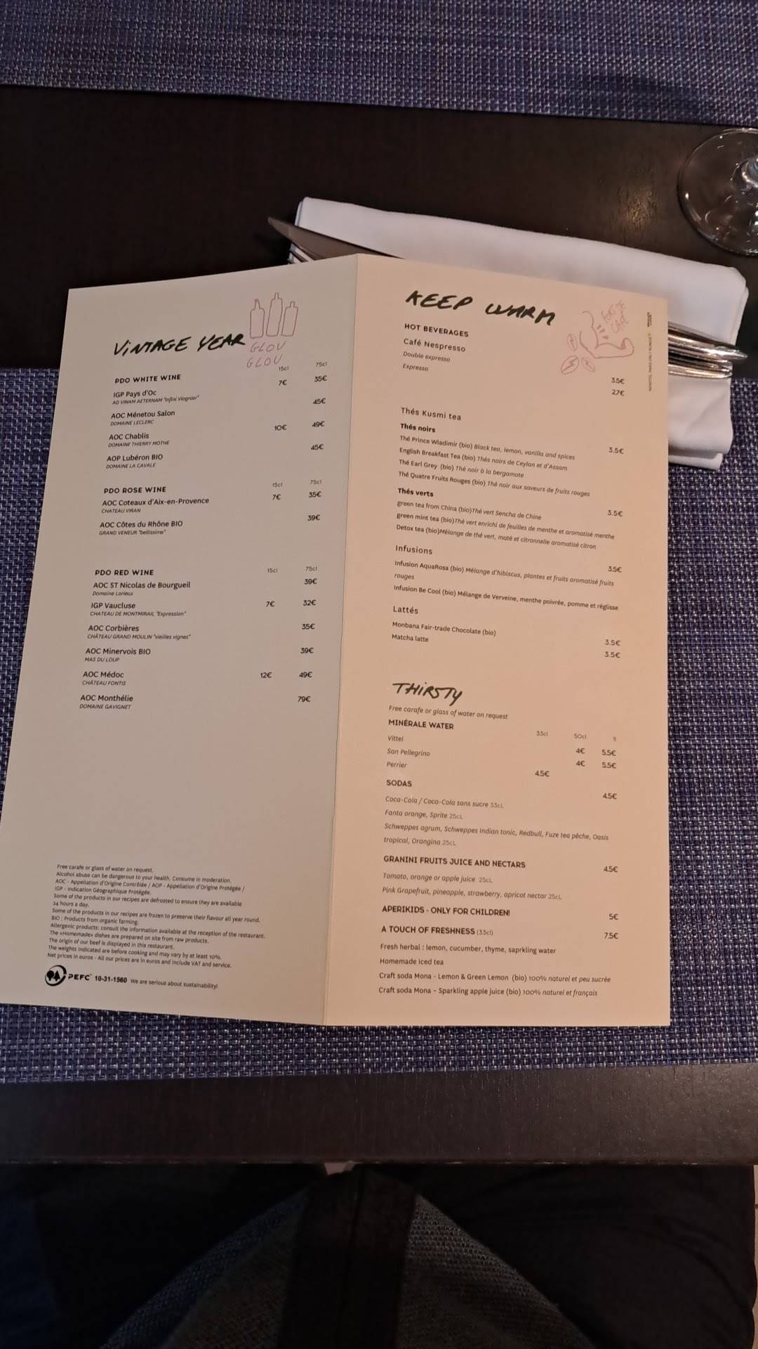 Menu de NOVOTEL CAFE