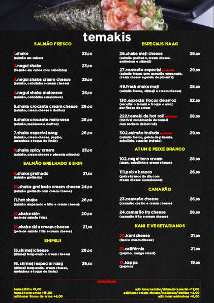 Naág Culinária Japonesa cardápio