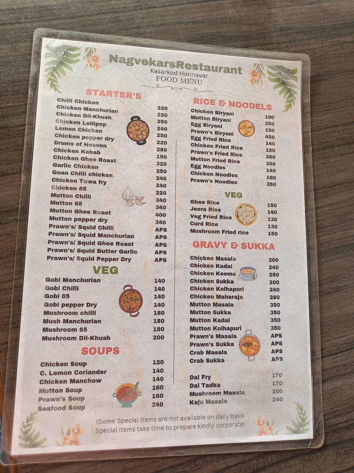 Nagvekar's Restaurant menu