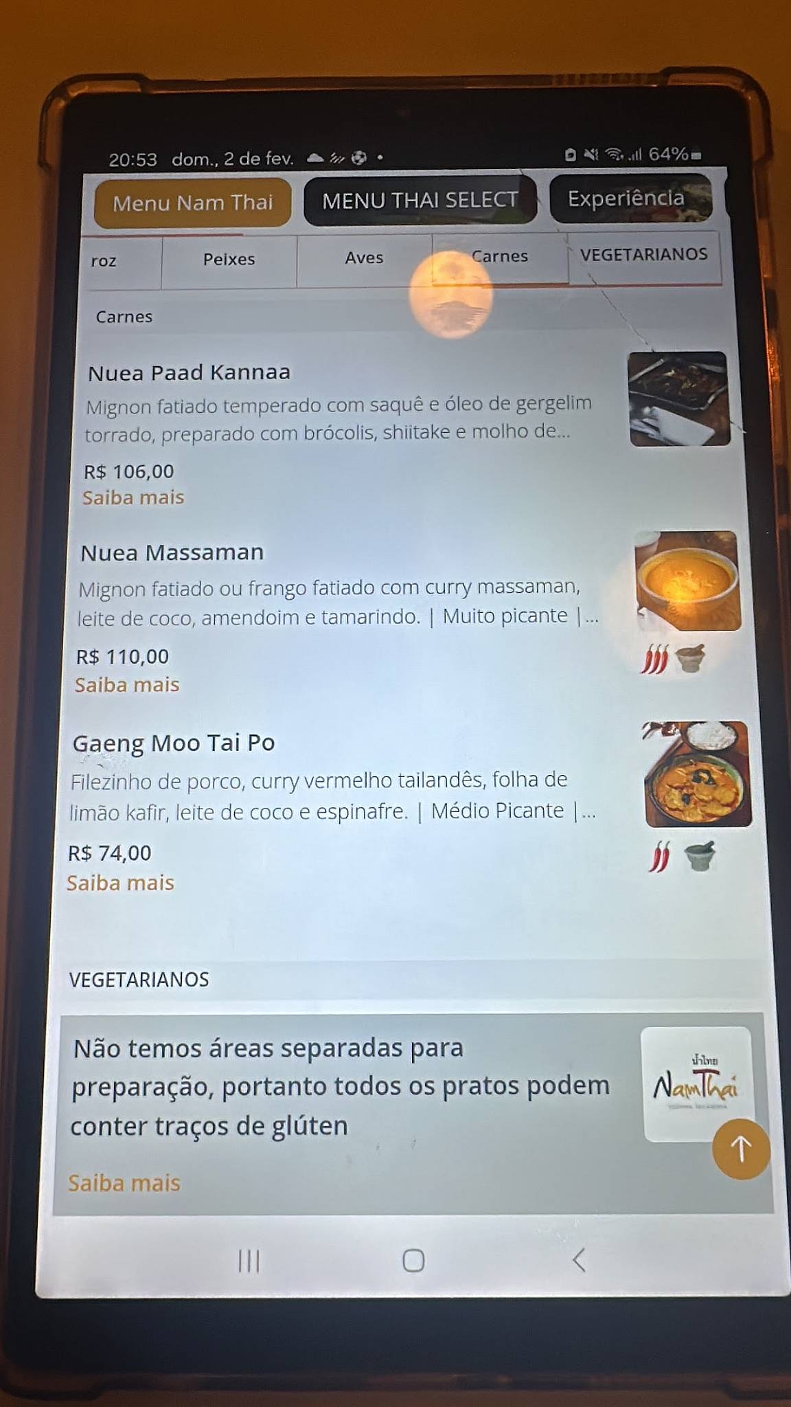 Nam Thai cardápio