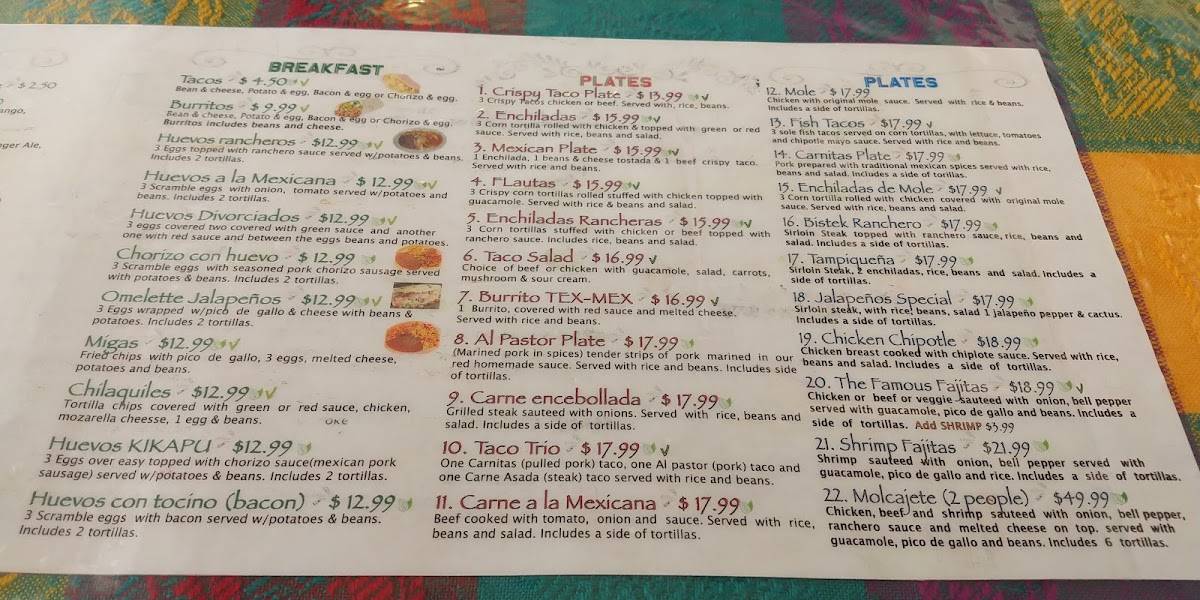 Menu at Jalapeños Mexican Food restaurant, Nanaimo