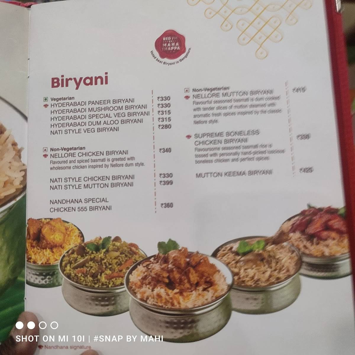 Nandhana Palace - Andhra Style Restaurant - KR Puram menu