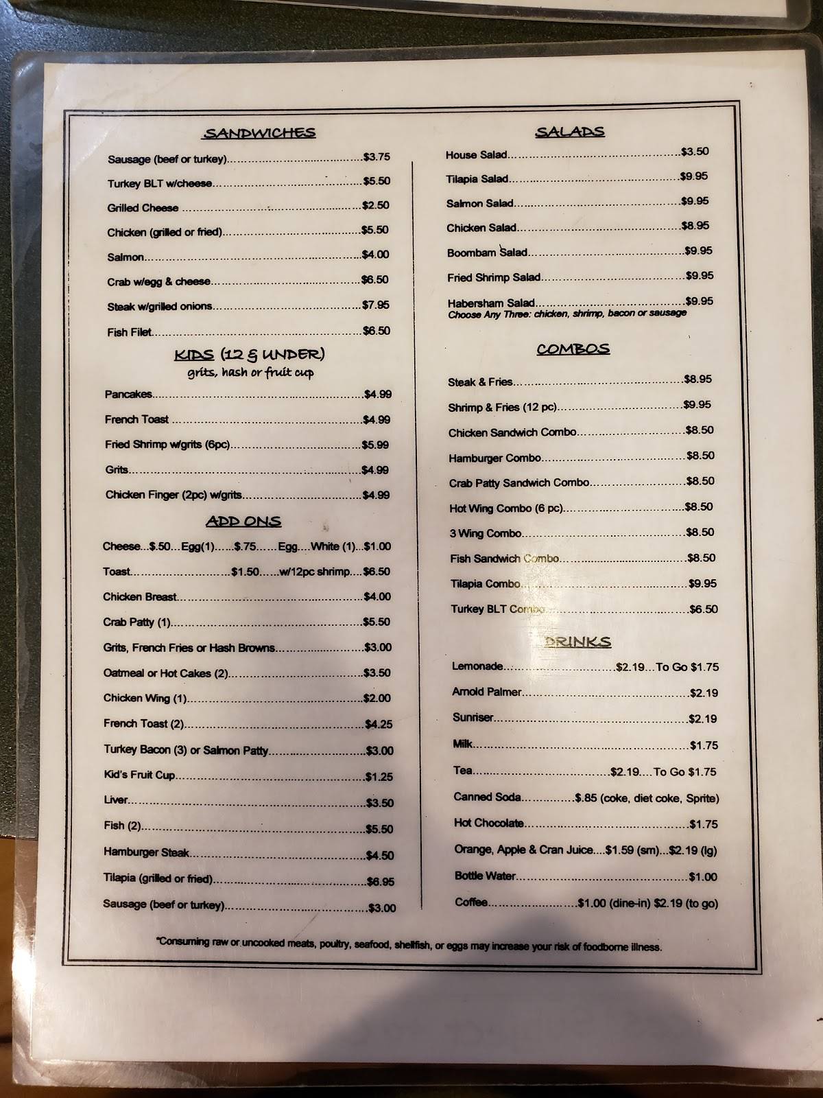 Menu at Narobia's Grits & Gravy restaurant, Savannah