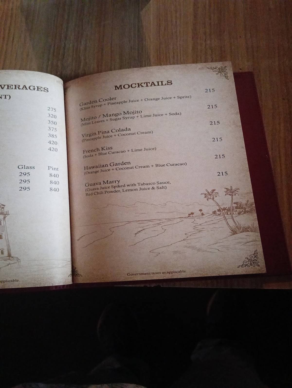 Nav Gomantak Seafood Restaurant Panchpakhadi menu