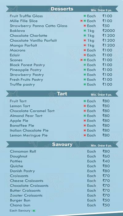 Neeru Mittal's Patisserie menu