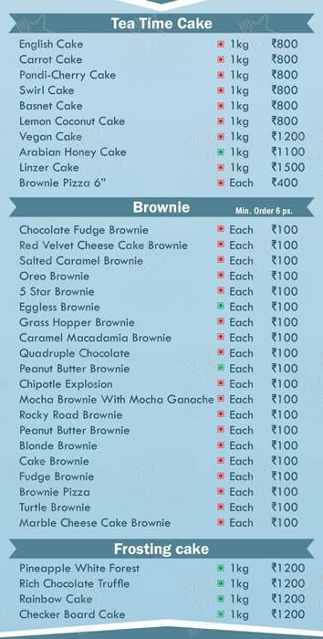 Neeru Mittal's Patisserie menu