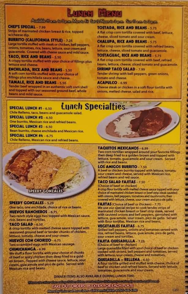 Menu at Los Amigos Mexican Restaurant, New Castle