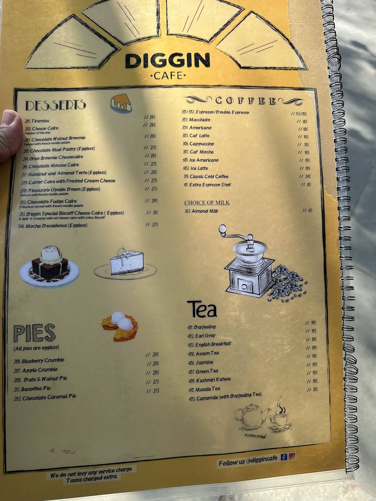 Diggin Cafe menu