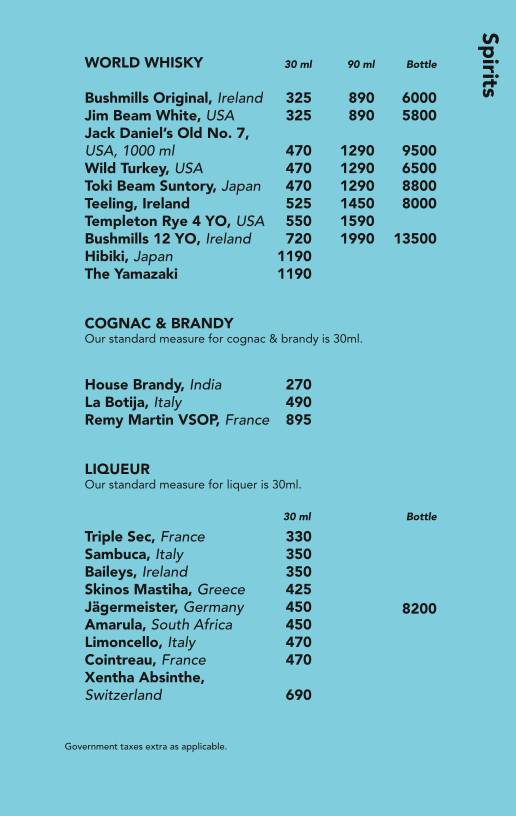 Monkey Bar menu