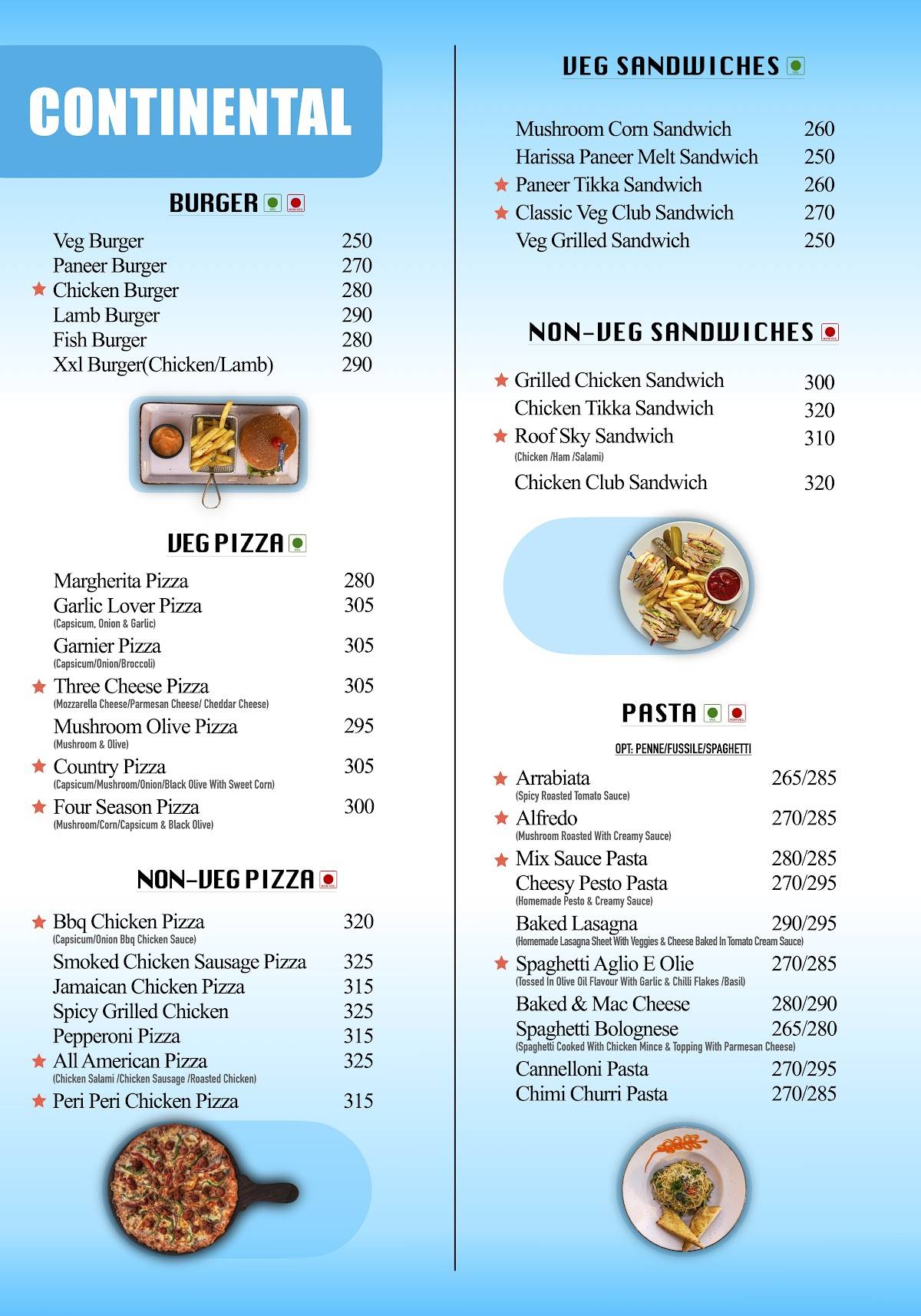 THE ROOF SKY RESTAURANT & CAFE menu