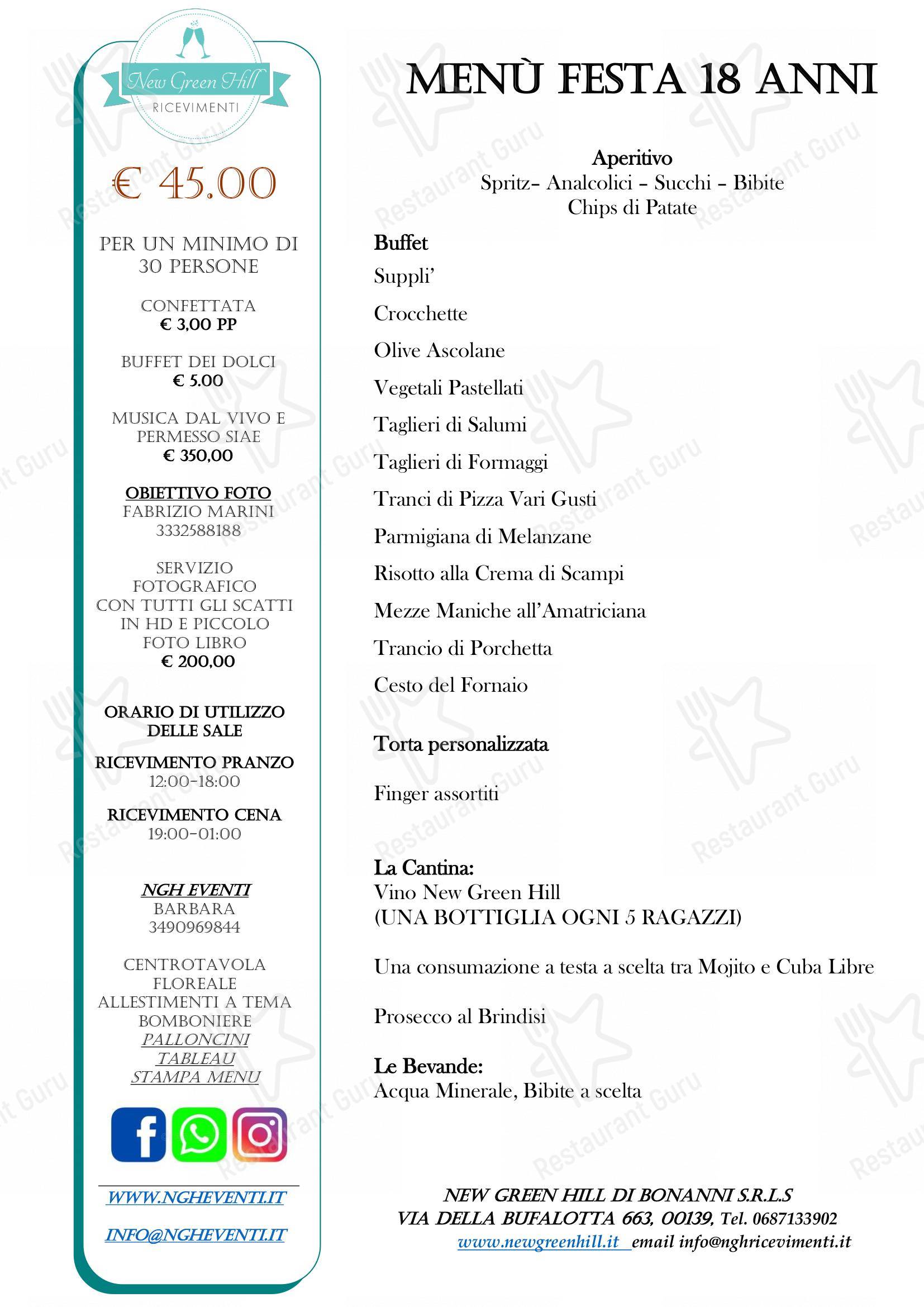 Menu per Ristorante New Green Hill ristorante