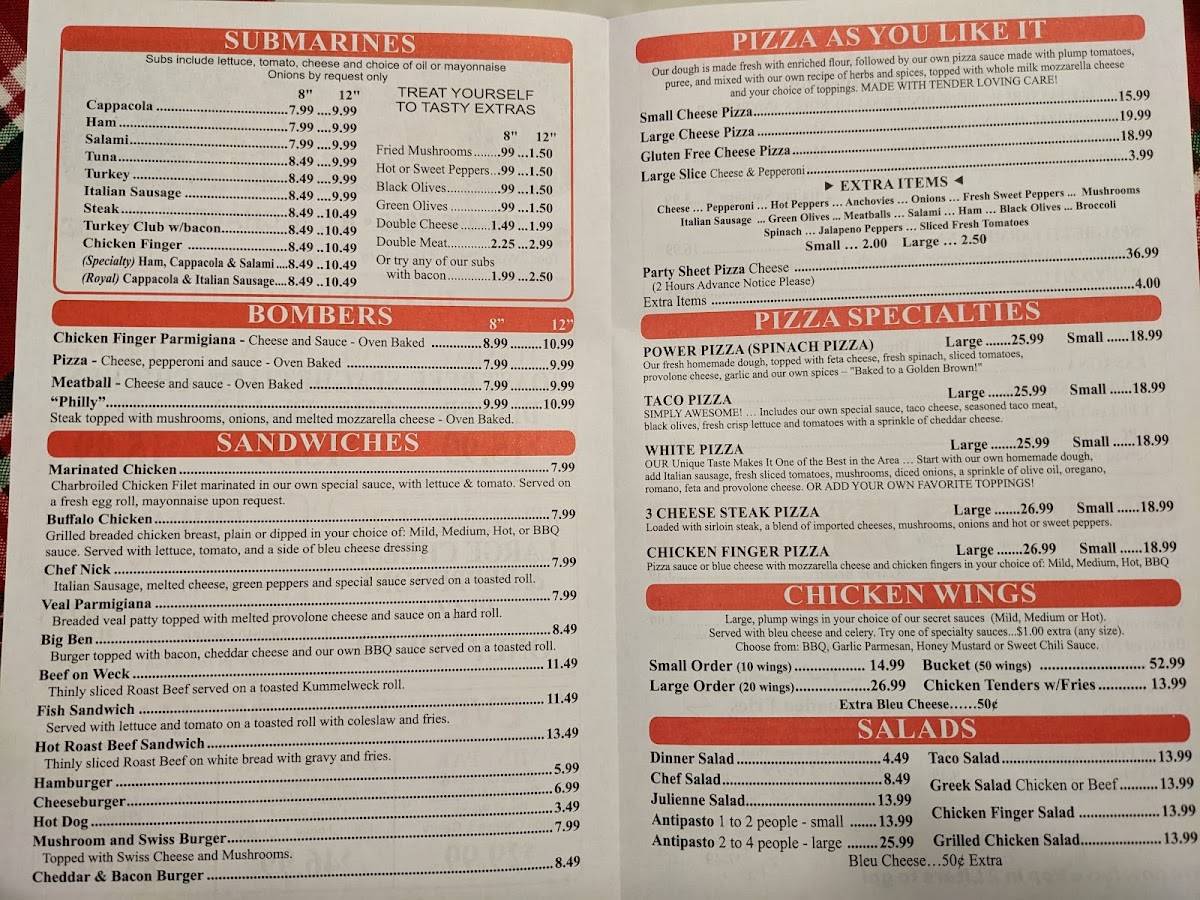 Menu at Nicolo's Restaurant, Yorkshire