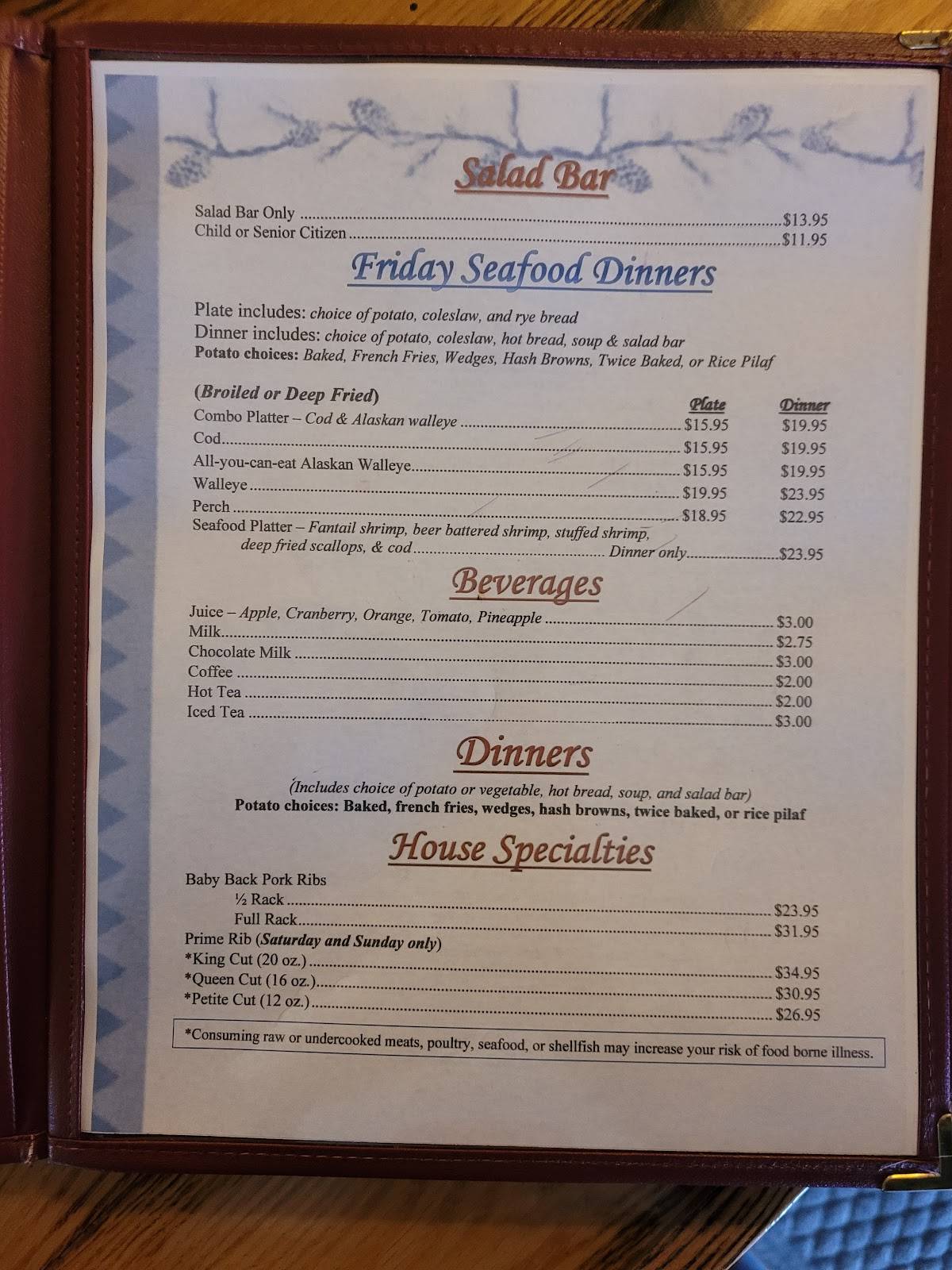 Menu at Nimrod Inn Bar & Supper Club, Athelstane, N12808 Northway Dr