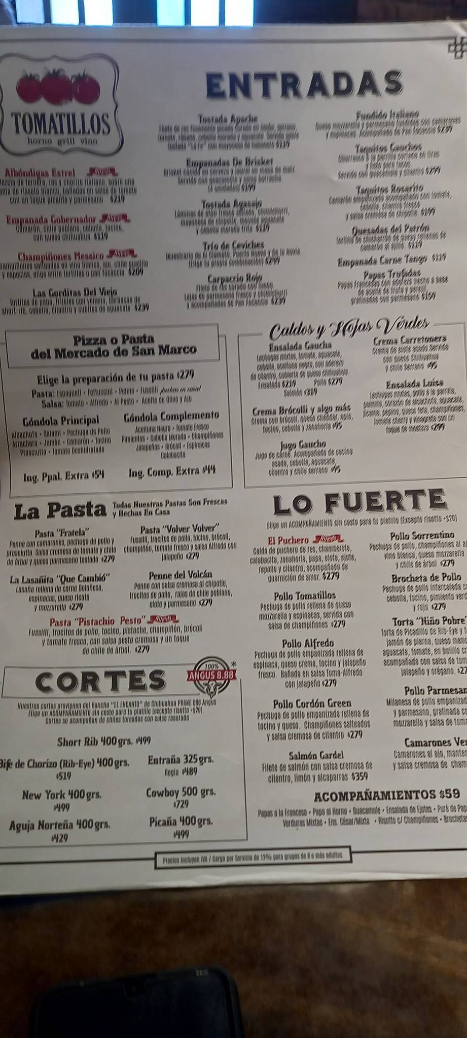 Menu at Restaurante Tomatillos, Nuevo Laredo, Av. Reforma 5038