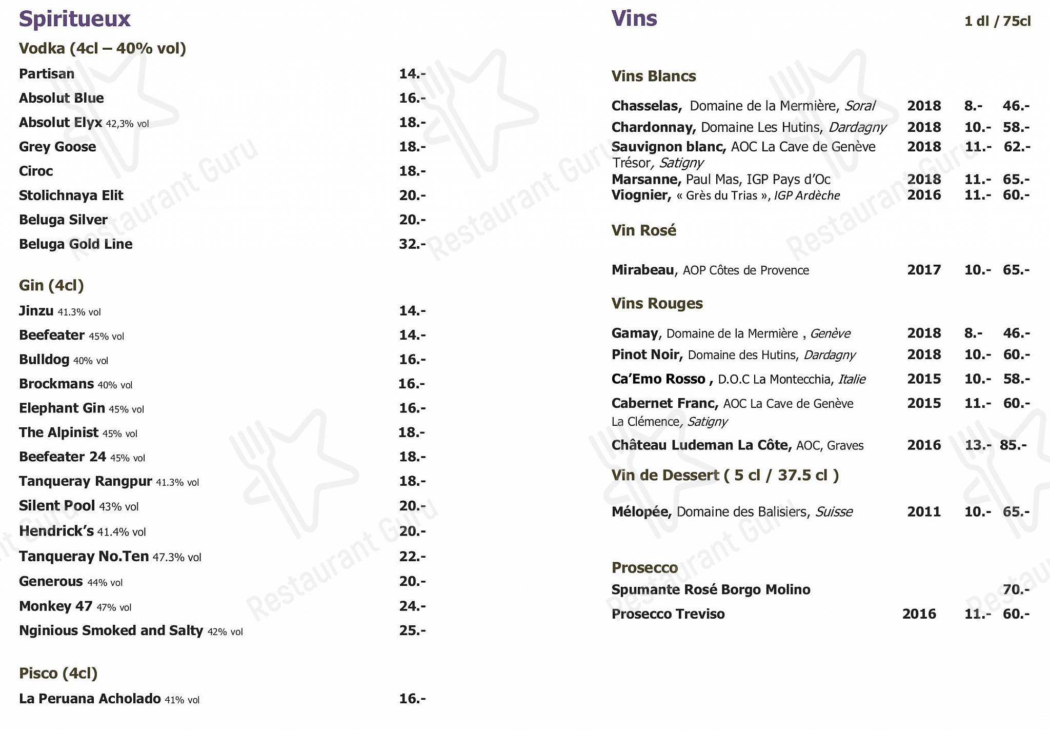 Hotel N’vy in Ginevra - Ночное меню