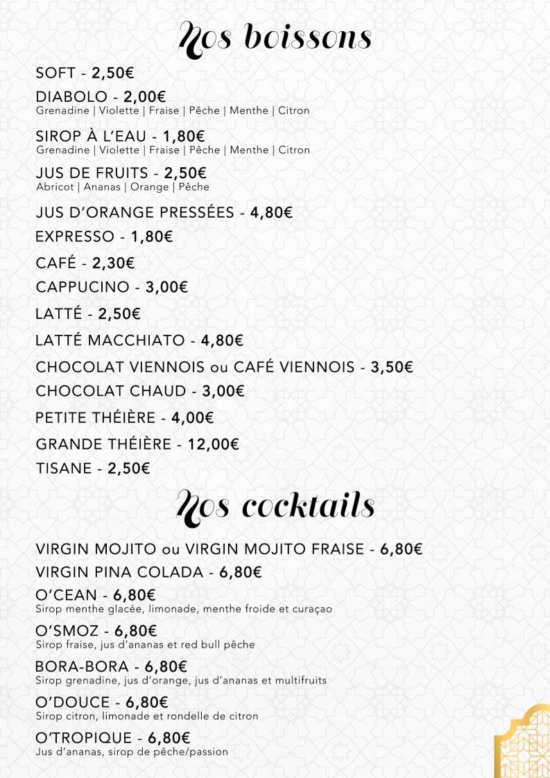 Menu de O'Couscous