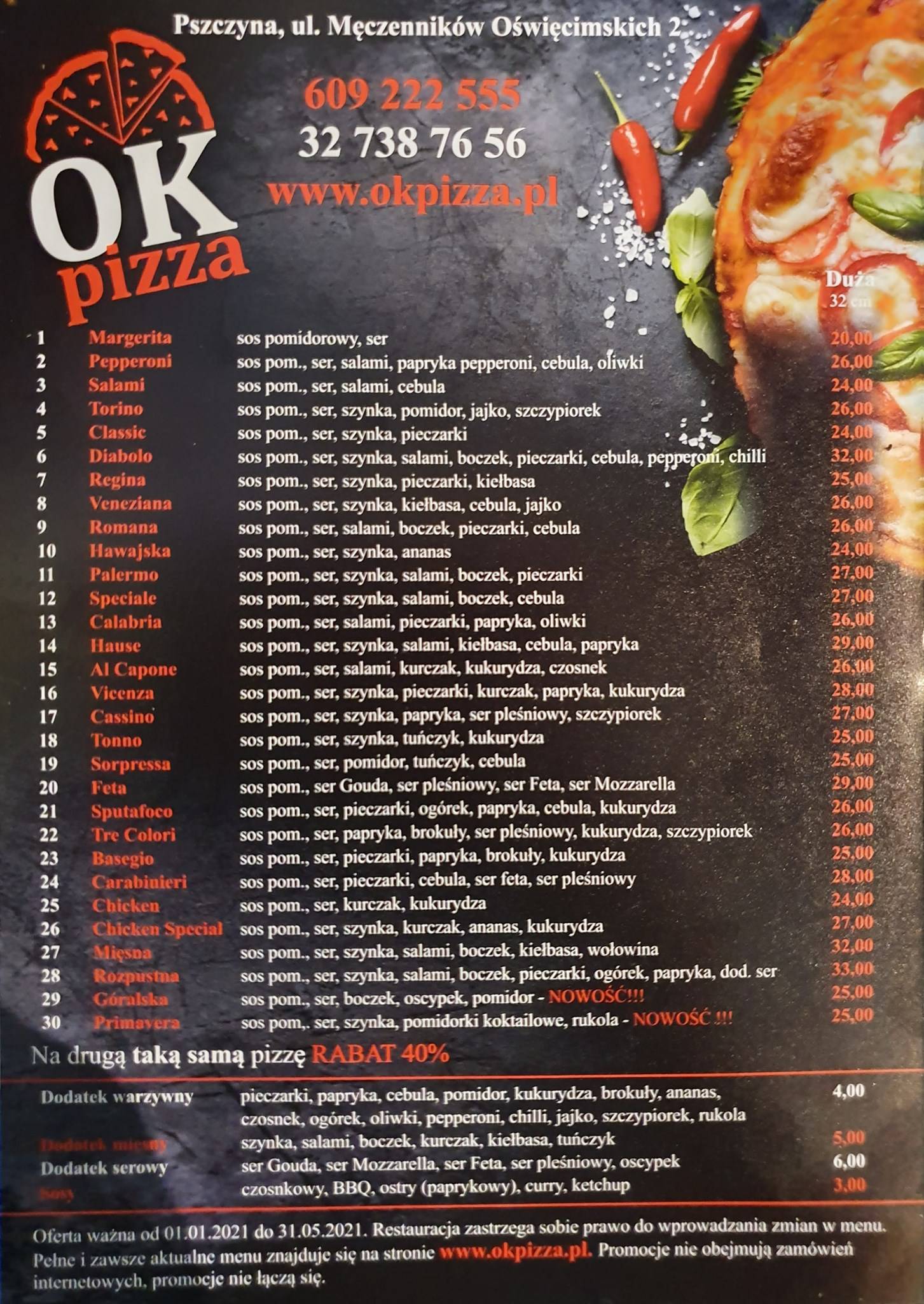 Меню ресторана OK Pizza & Burger Pszczyna, Пщина