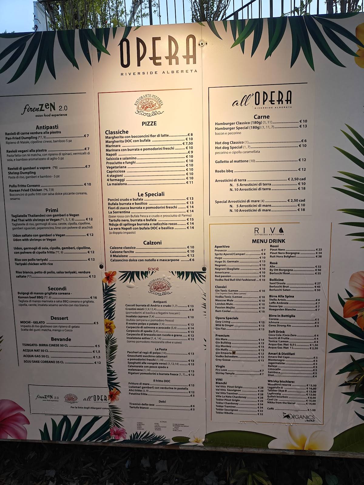 Menu di OPERA Riverside Albereta - Cocktail Bar aperitivi & more - Firenze 