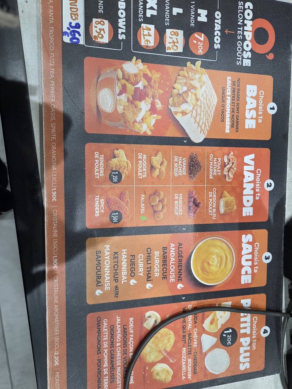 Menu de O'Tacos Lens