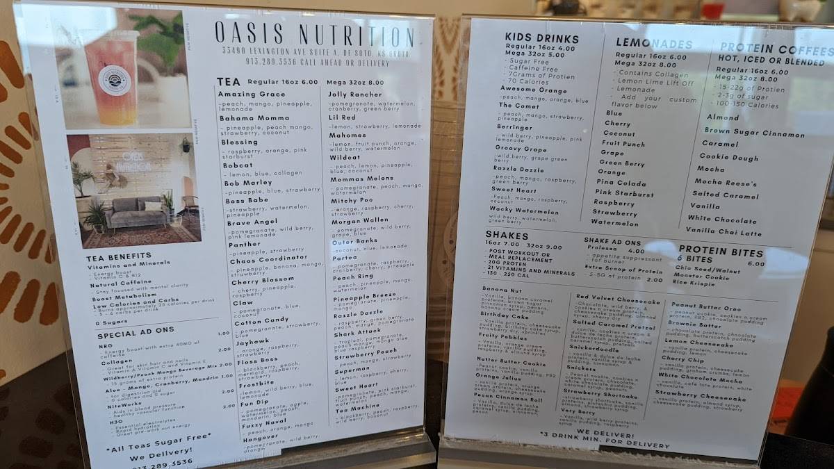 Menu at Oasis Nutrition, De Soto
