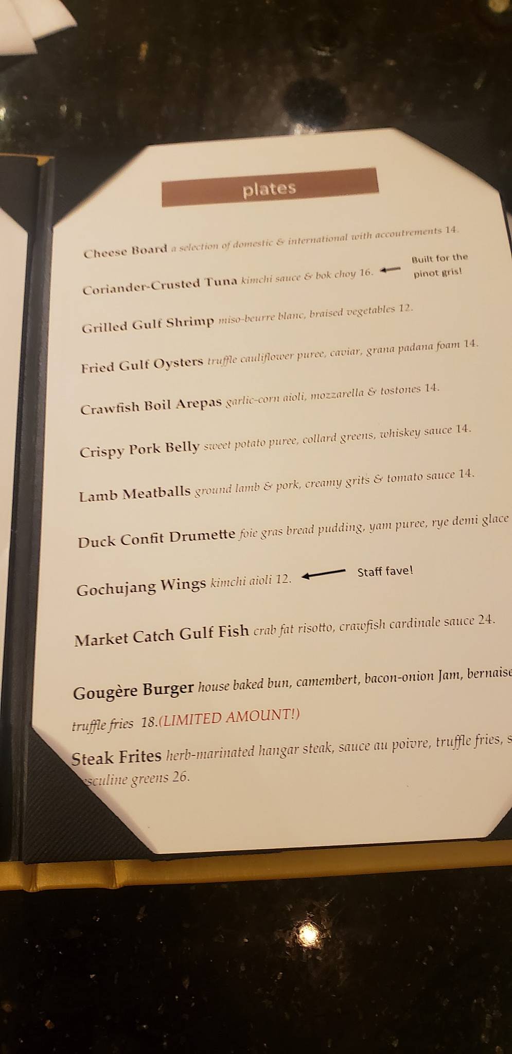 Menu at Observatory Eleven Bar, New Orleans