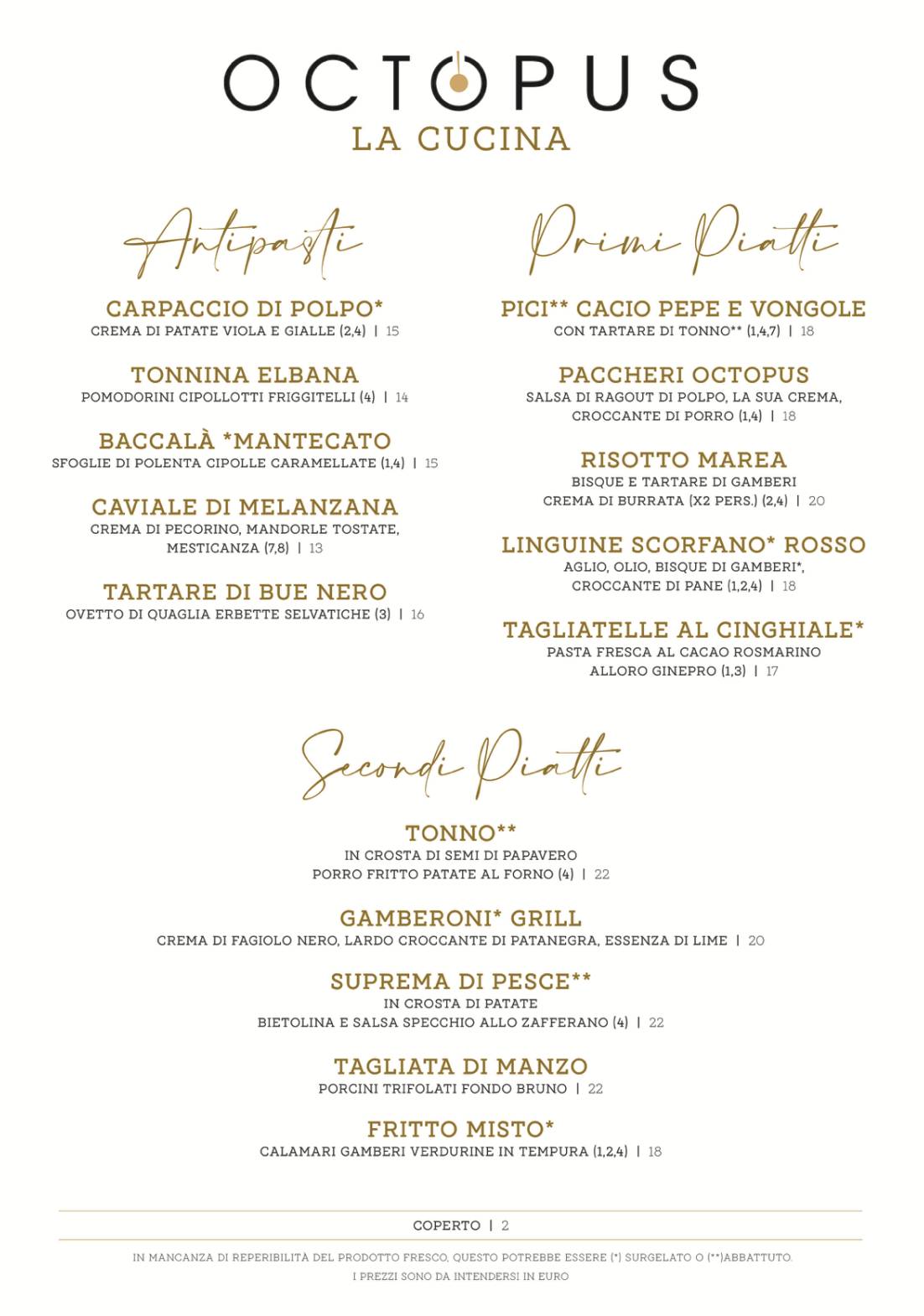 Menu di Octopus - Elba 