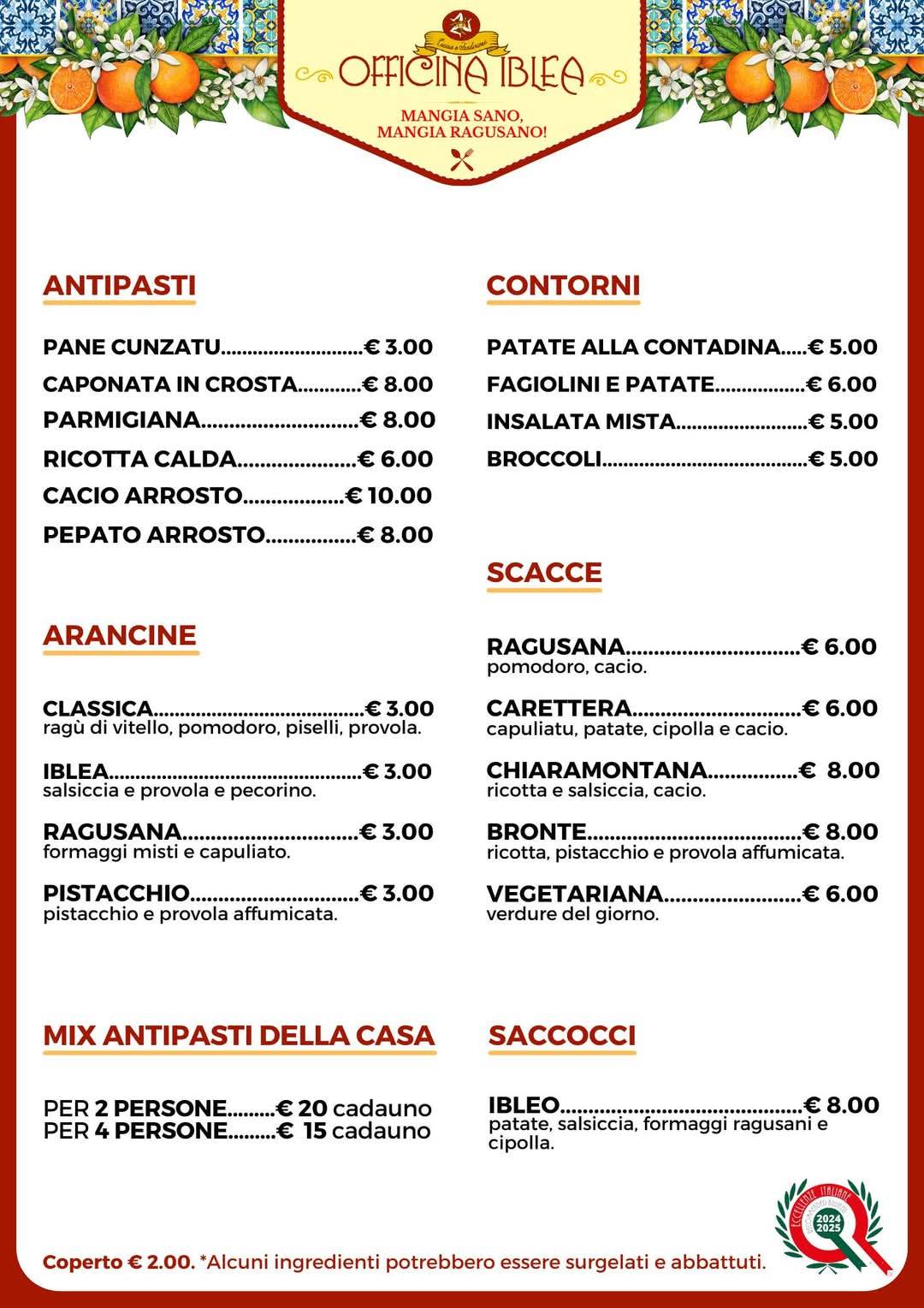 Menu di Officina Iblea 