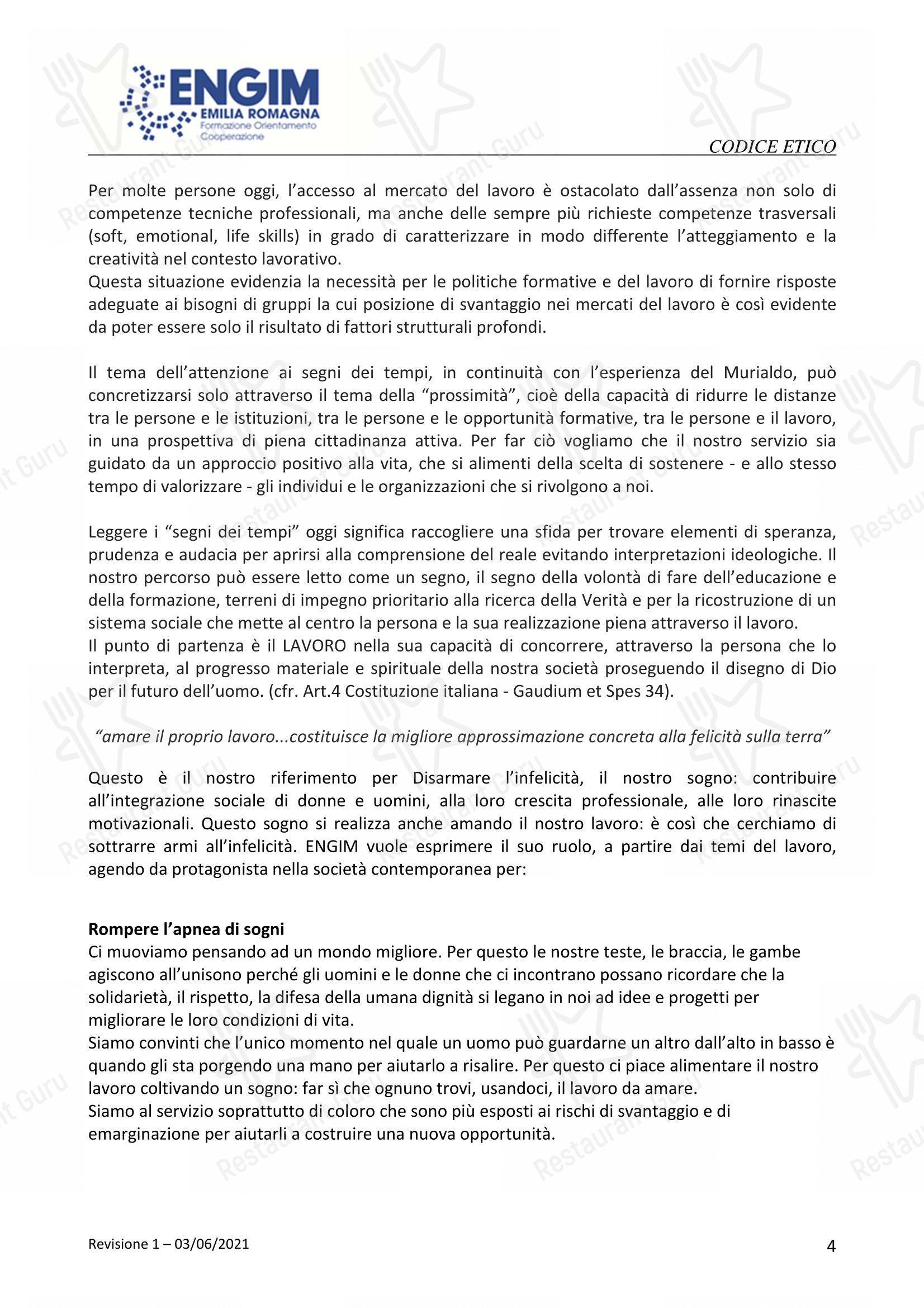Menu di Officina Ubuntu Orto Botanico - Menu