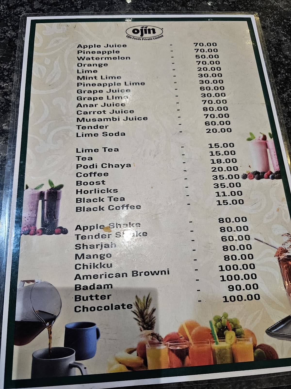 Ojin Bakes menu