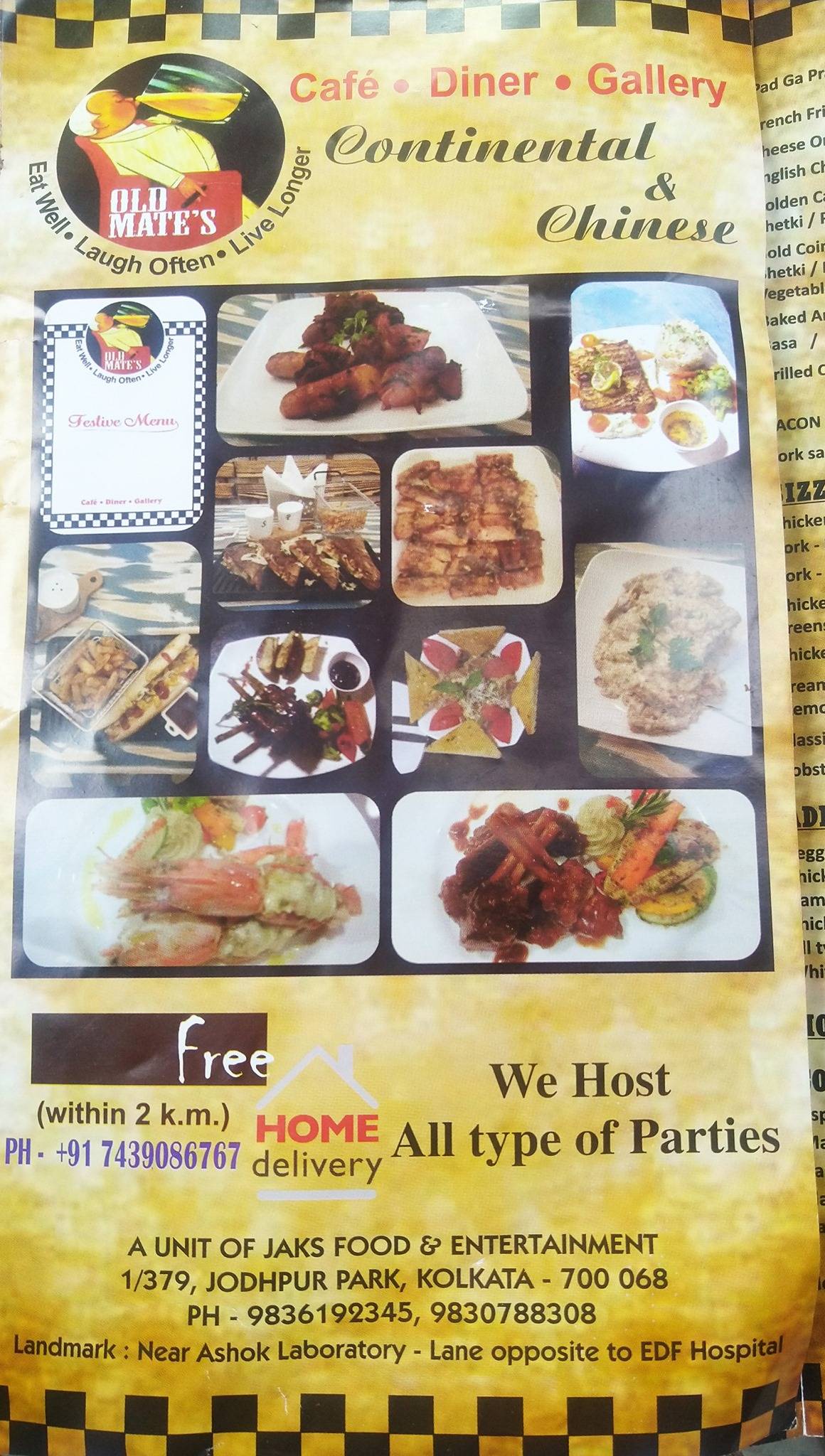 Old Mates menu