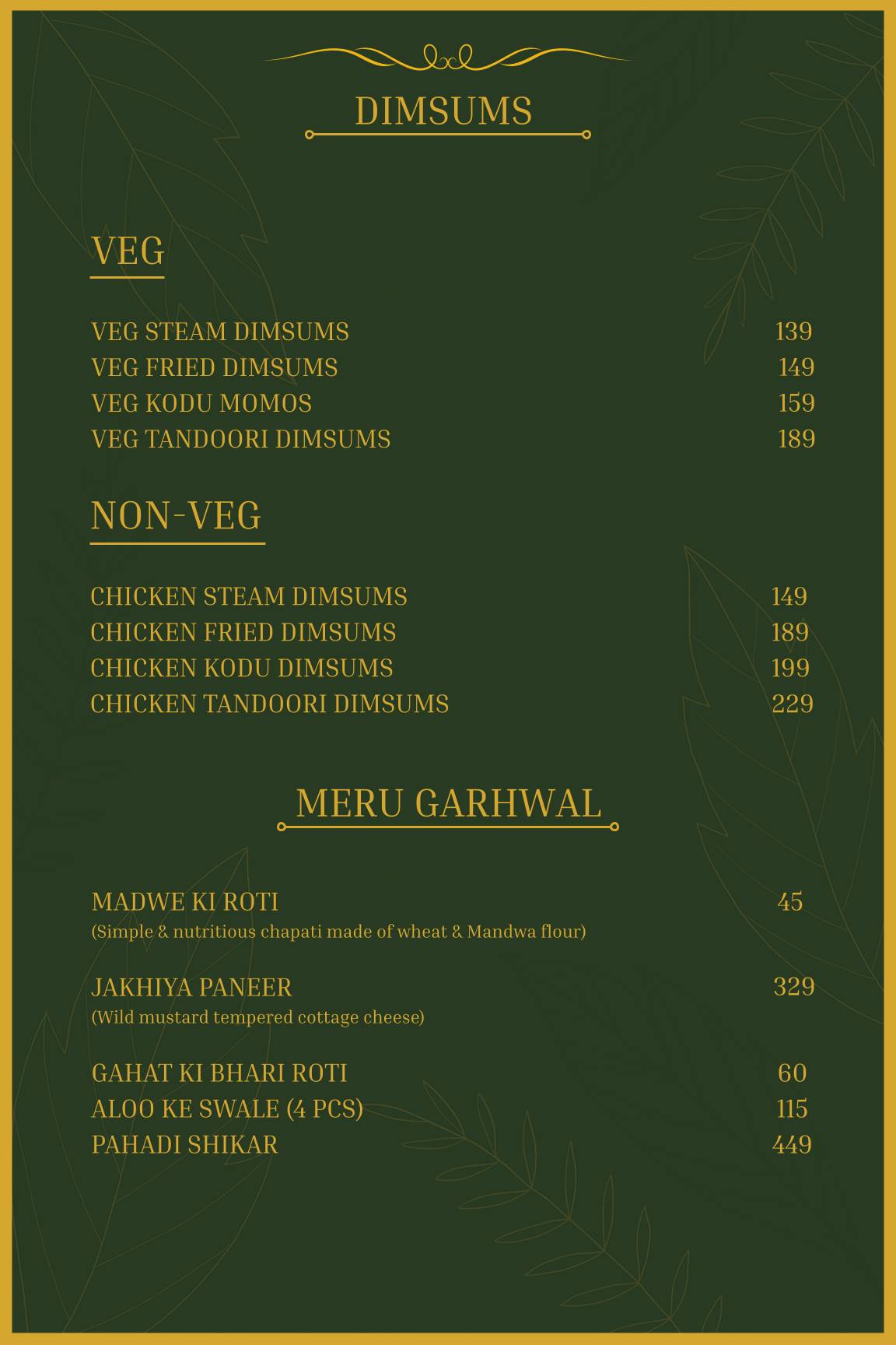 Olive Greens menu