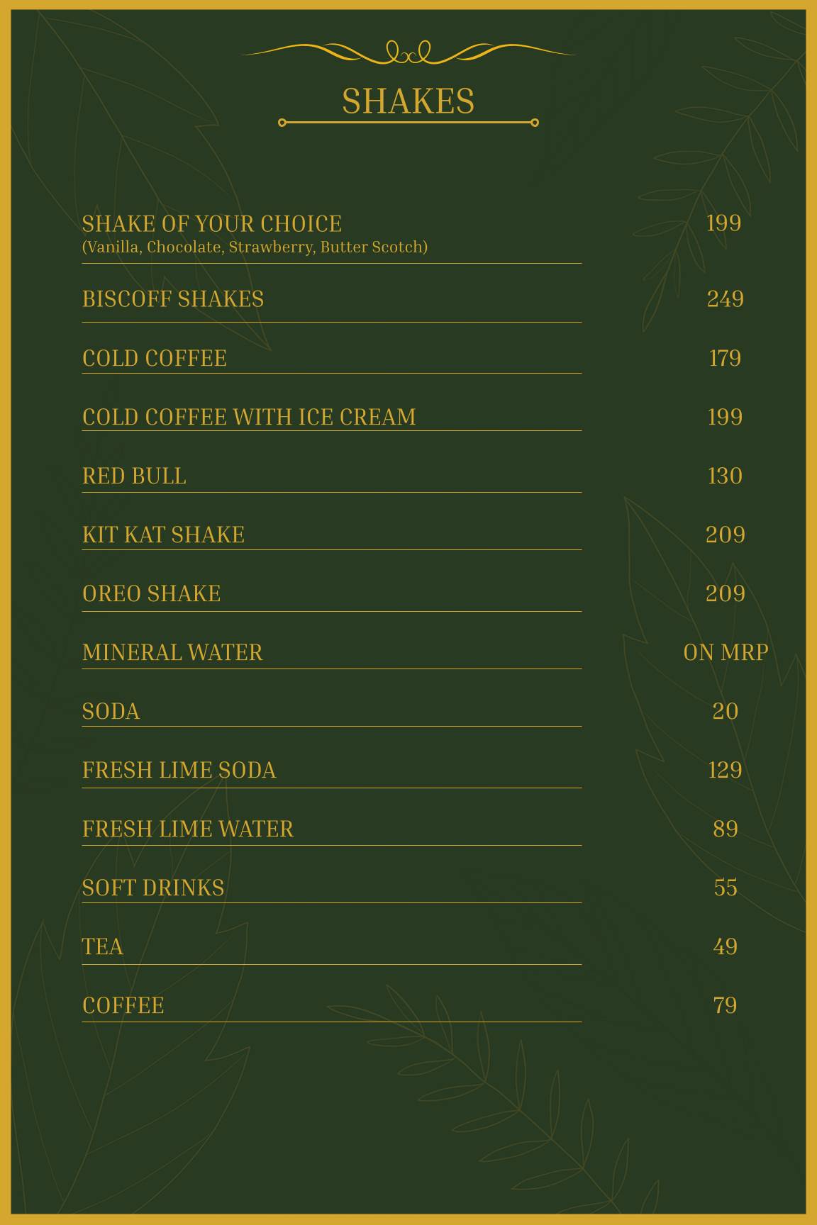 Olive Greens menu
