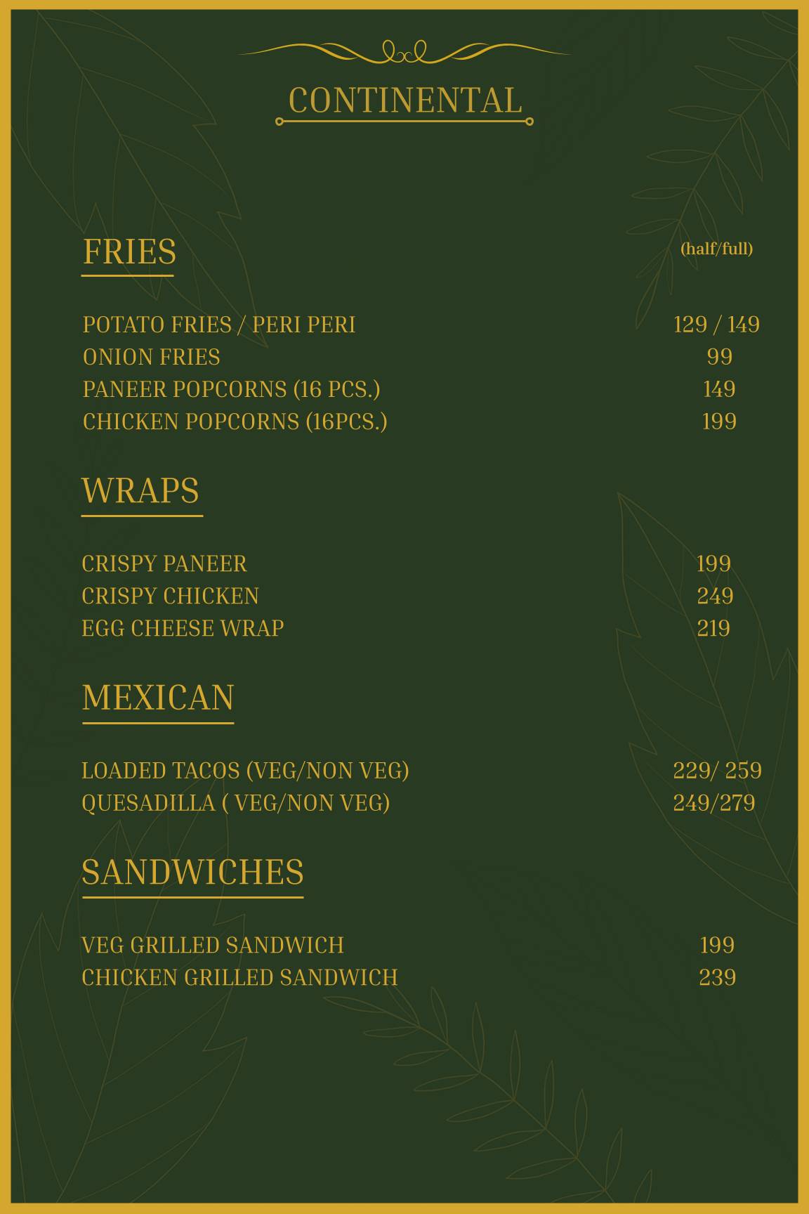 Olive Greens menu