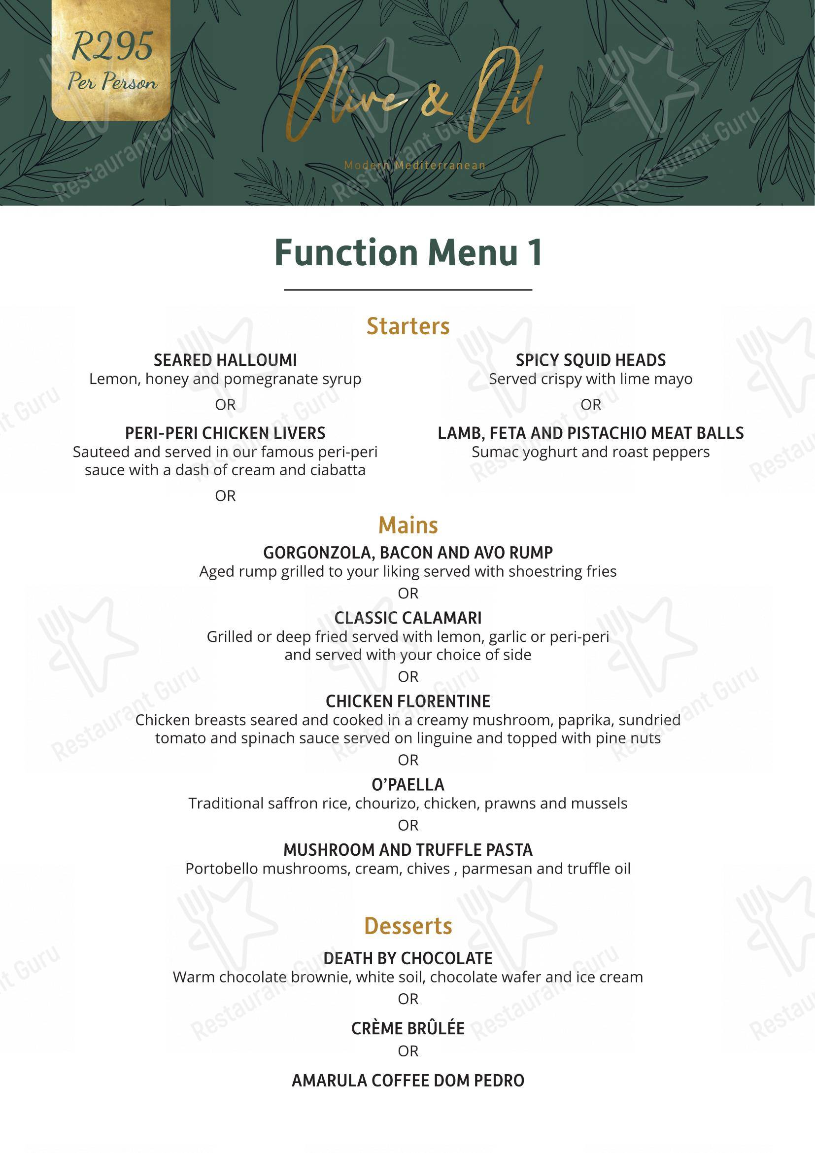 Menu at Olive & Oil restaurant, Umhlanga, Oceans Mall