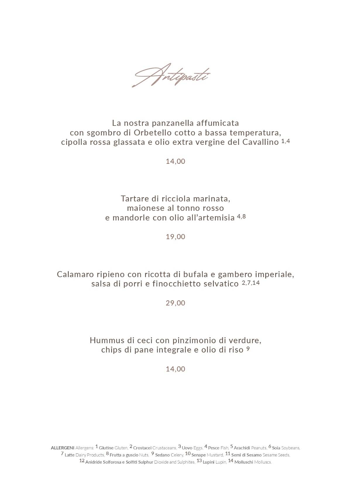 Menu di Ombra della Sera presso Park Hotel Marinetta 