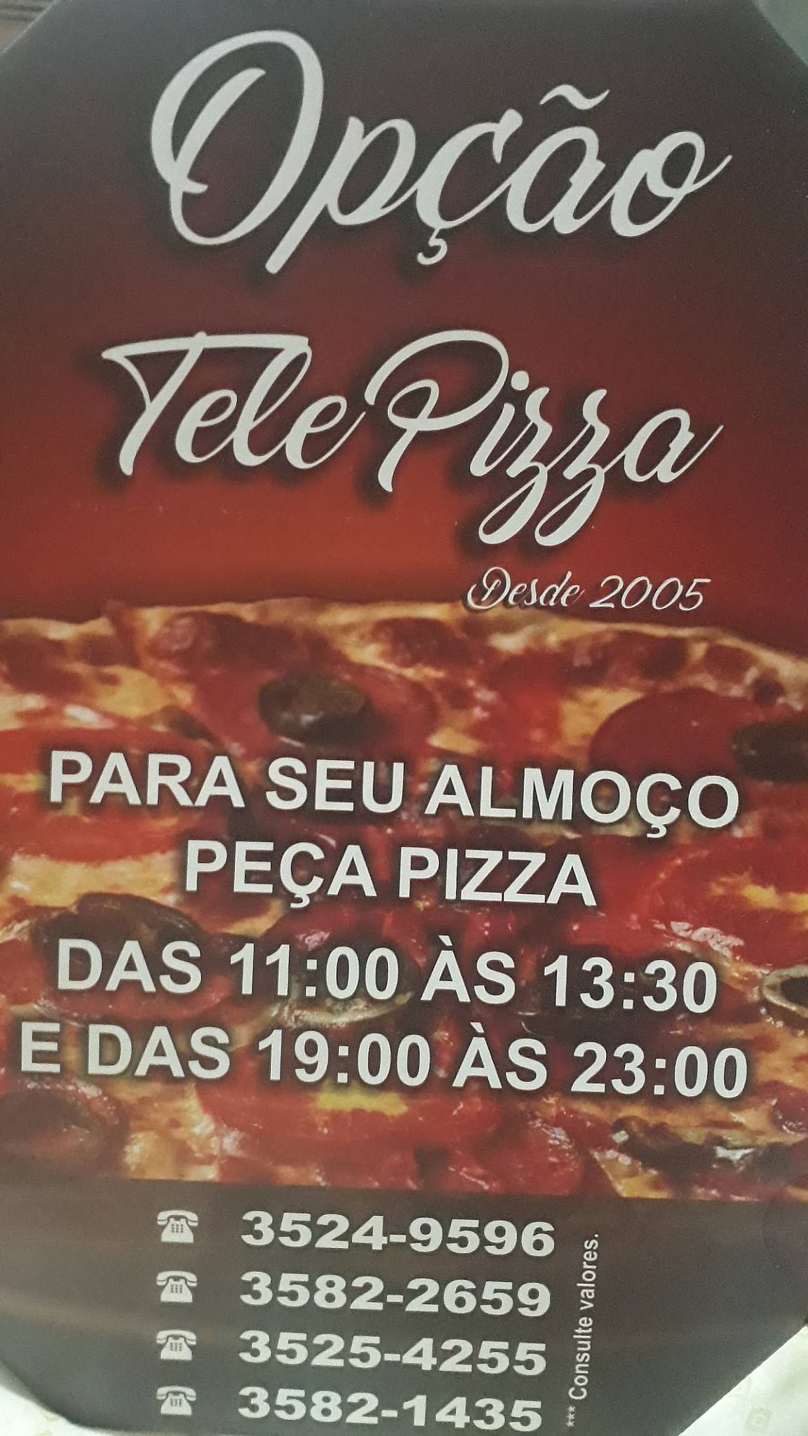 Opção Tele Pizza cardápio