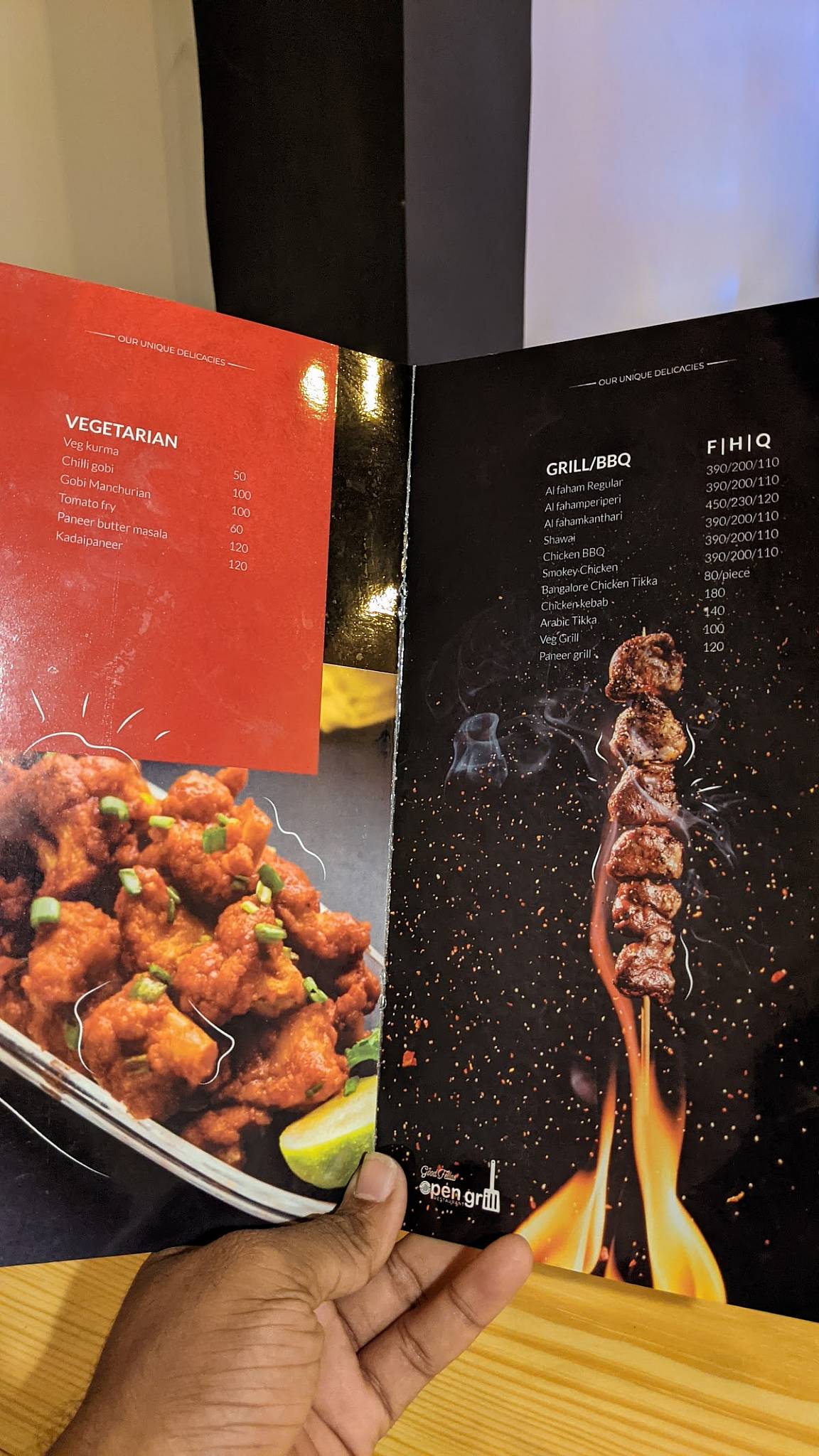 Open grill menu