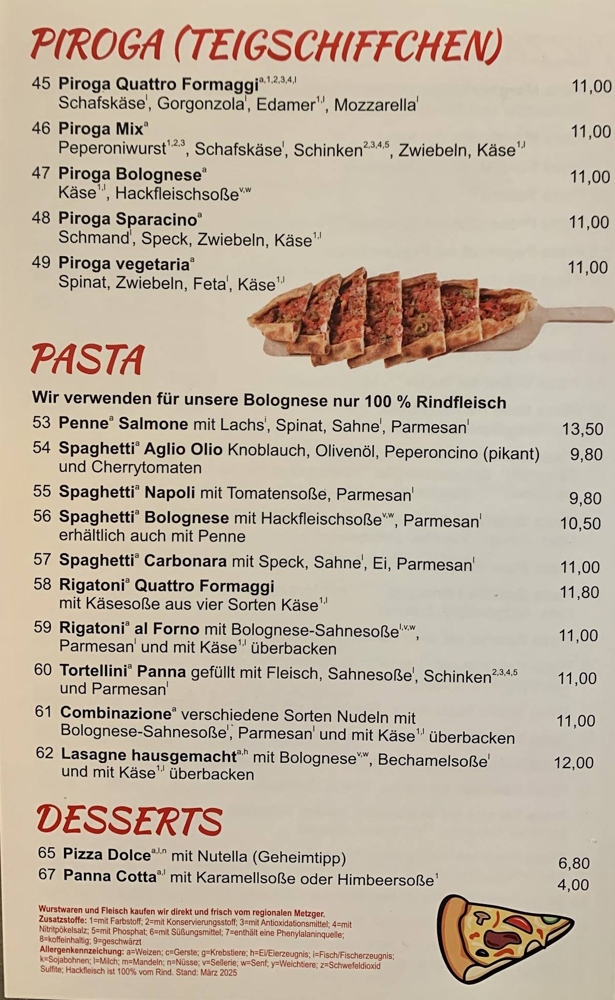 Menu de Originale Italiano . Pizzeria Sereno