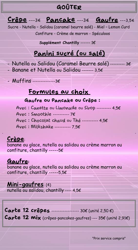 Menu de O'sisters