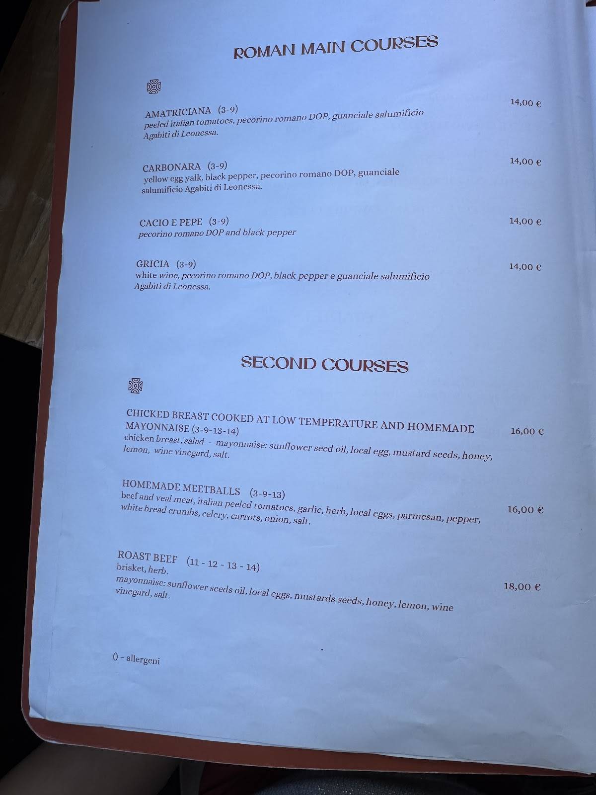 Menu di Ristorante Osteria Conviviale | Prati 