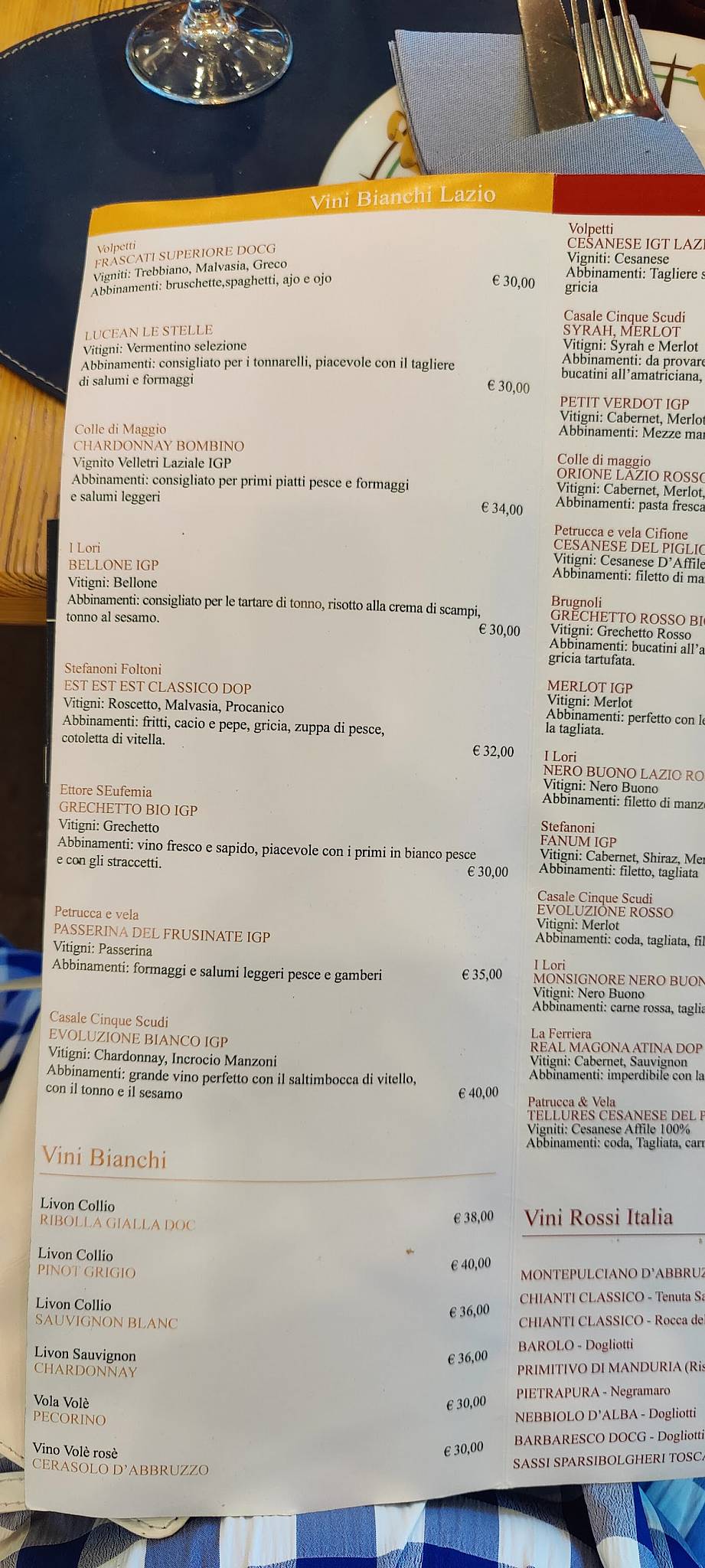 Menu di Osteria Corsetti 1921 Roma 