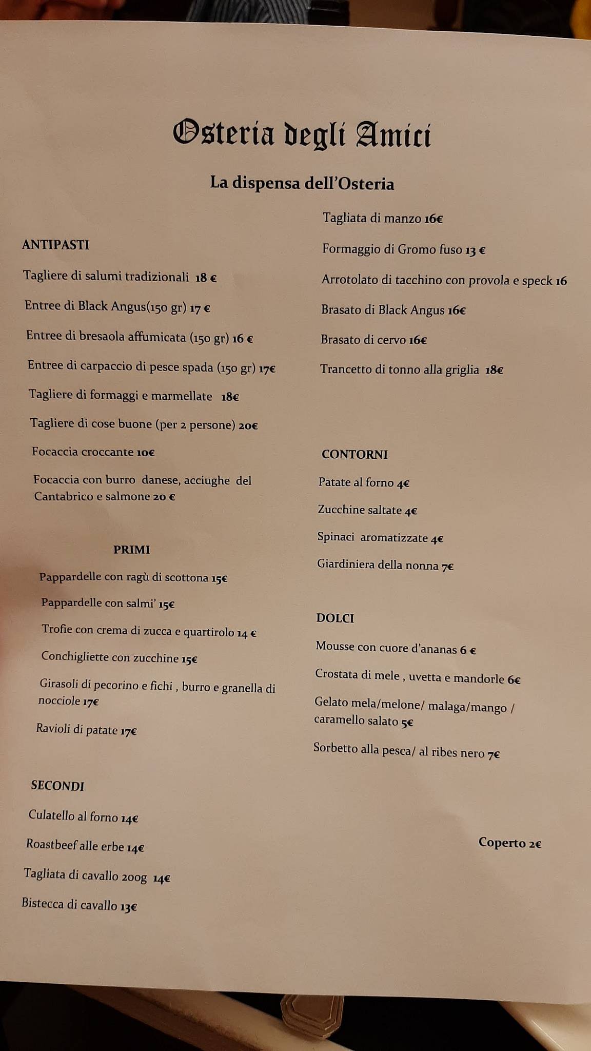 Menu di Osteria Degli Amici 